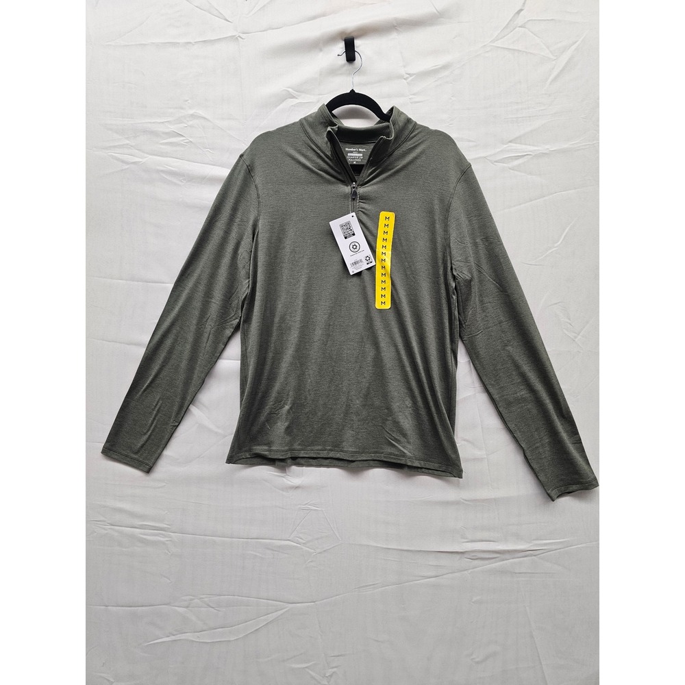 Members Mark Mens Favorite Soft Quarter Zip Pullover Olive Green Heather Size M‎